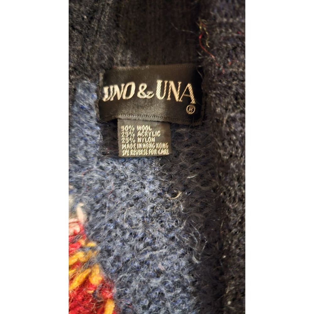 Uno & Una Vintage Wool Blend Chunky Knit Abstract Cardigan Size Medium Oversized - Picture 2 of 4